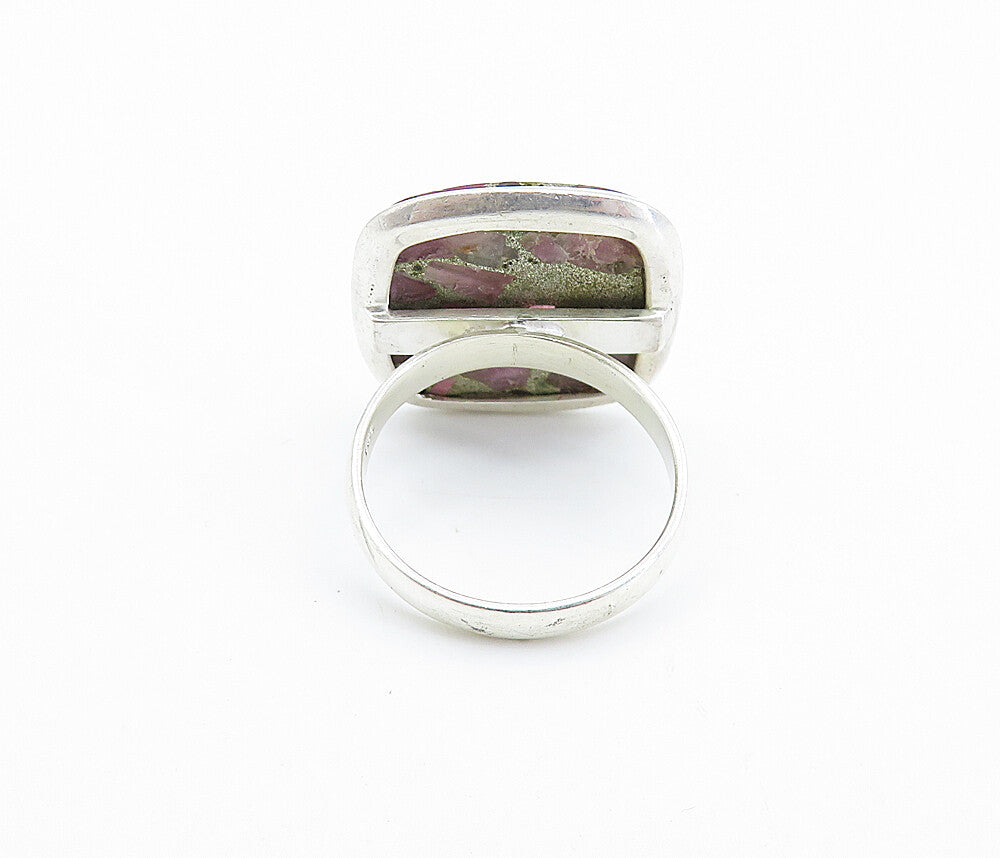 925 Sterling Silver Purple Jasper Square Shiny Cocktail Ring Sz 7.5 RG7777