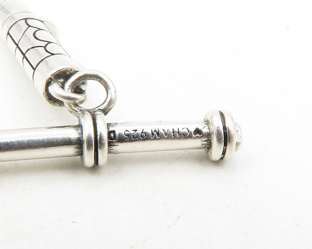 CHAM 925 Sterling Silver  Shiny Stamped Circle Snake Chain Bracelet  BT4702