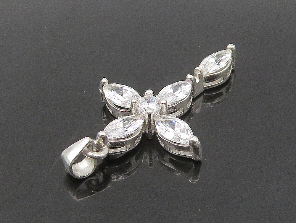 925 Sterling Silver  Vintage Marquise Topaz Religious Cross Pendant  PT19623