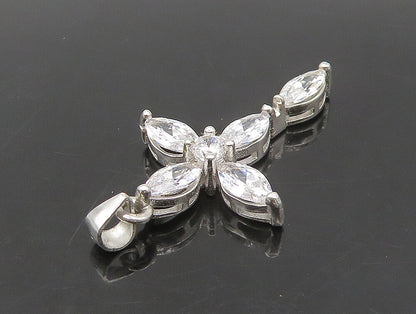 925 Sterling Silver  Vintage Marquise Topaz Religious Cross Pendant  PT19623