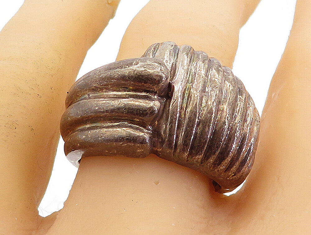 925 Sterling Silver  Vintage Modernist Dark Tone Large Band Ring Sz 10  RG5447