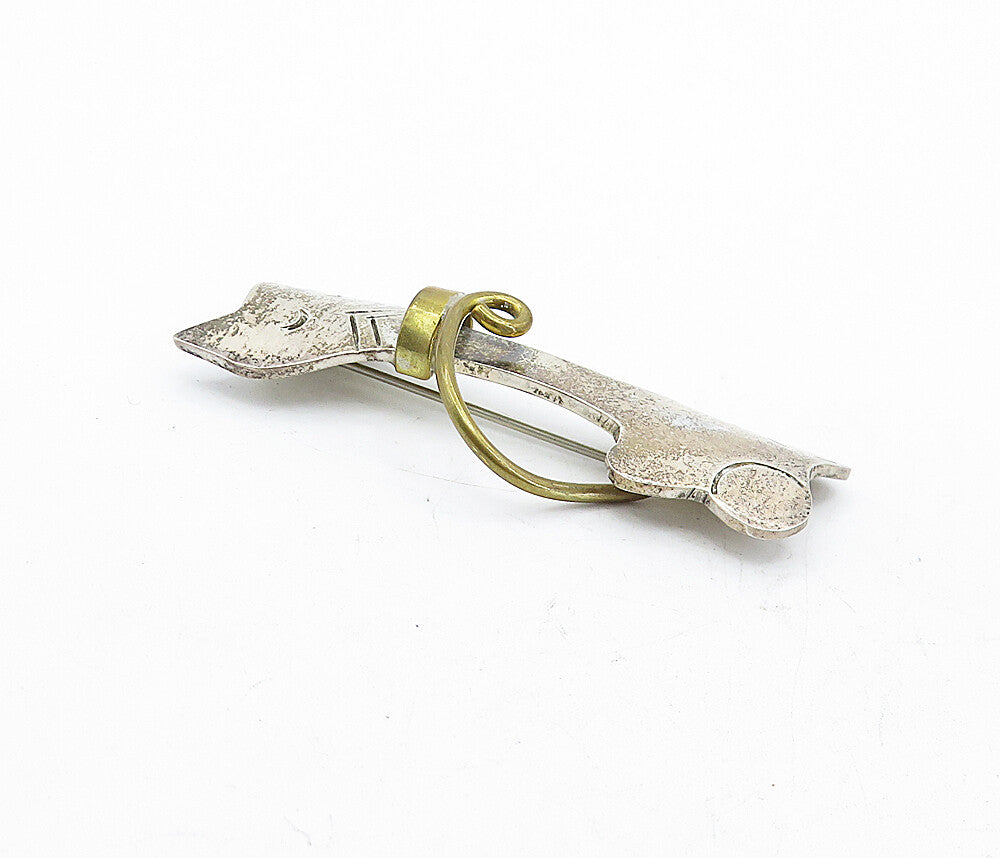 MEXICO 925 Sterling Silver  Vintage Two Tone Sitting Cat Brooch Pin  BP2035