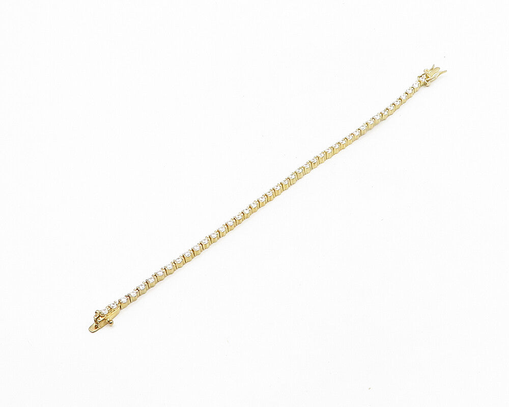 925 Sterling Silver Shiny Cubic Zirconia Gold Plated Tennis Bracelet  BT7372