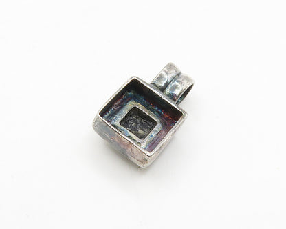 925 Sterling Silver  Vintage Cabochon Cut Square Black Onyx Pendant  PT15015