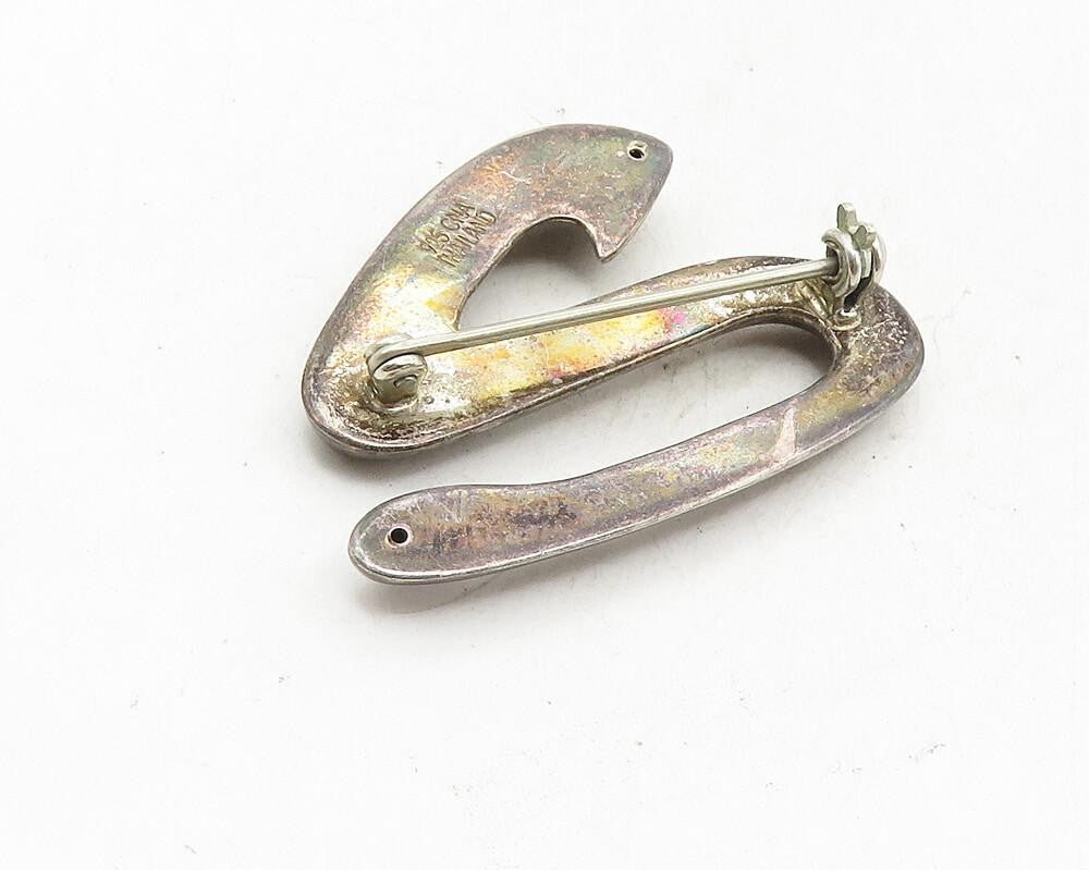 925 Sterling Silver  Vintage Dark Tone Smooth Scribble Brooch Pin  BP3902