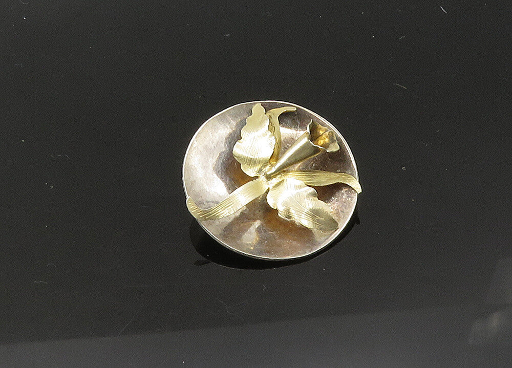 925 Sterling Silver  Vintage Shiny Flower Motif Round Brooch Pin  BP8535