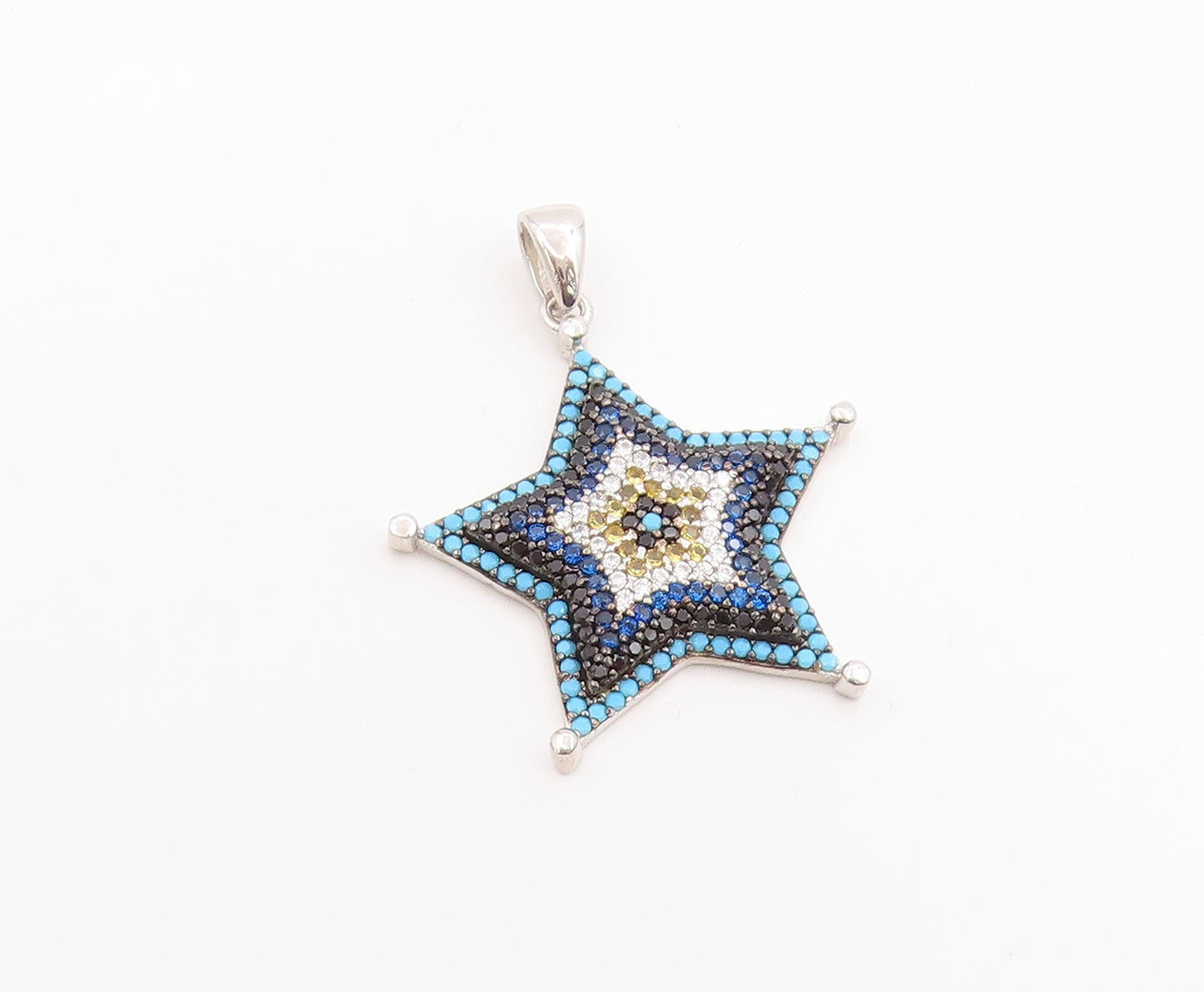925 Sterling Silver Vintage Pendant Multi Gemstone Celestial Starburst  PT26082