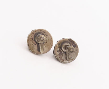 925 Sterling Silver Vintage Earrings MEXICO Swirl Carved Amethyst Flower EG13073