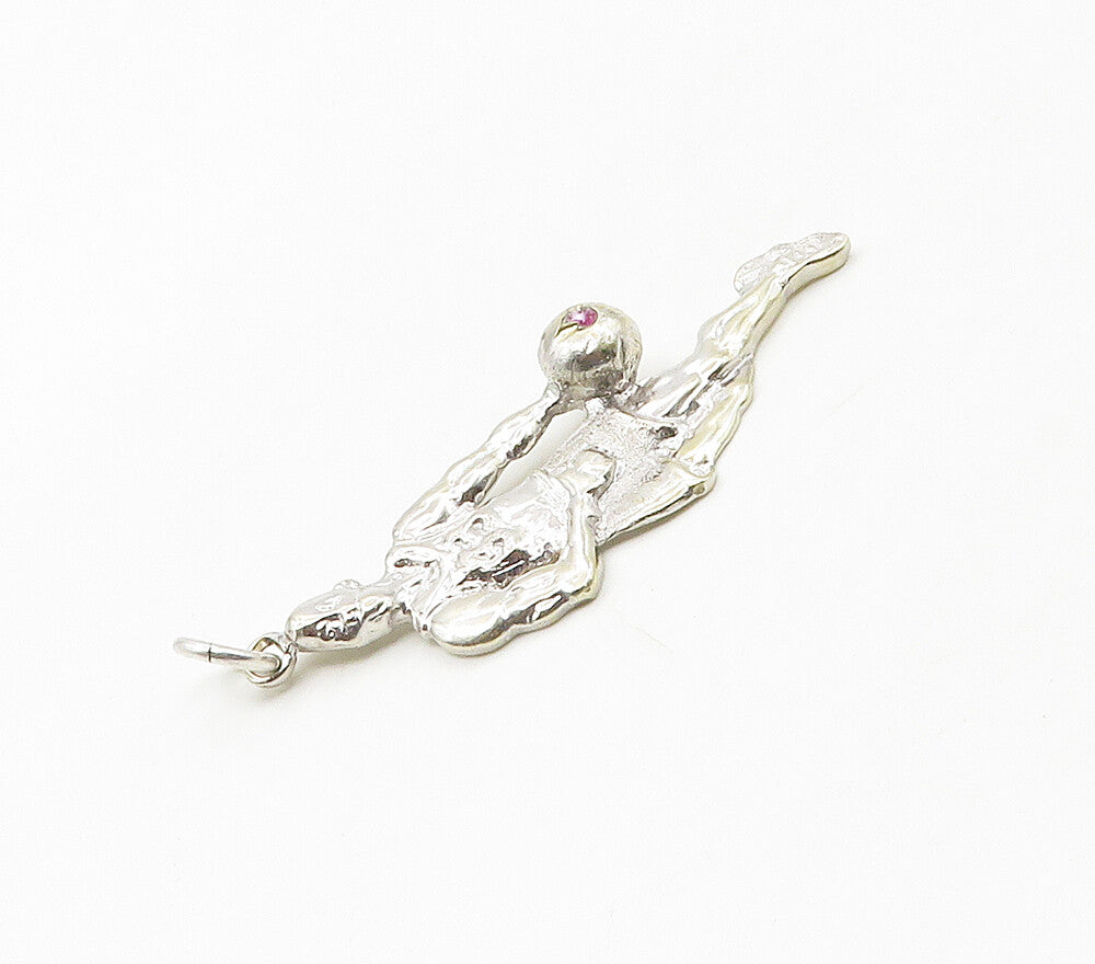 925 Sterling Silver  Vintage Shiny Basketball Player Sports Pendant  PT13385