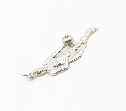 925 Sterling Silver  Vintage Shiny Basketball Player Sports Pendant  PT13385