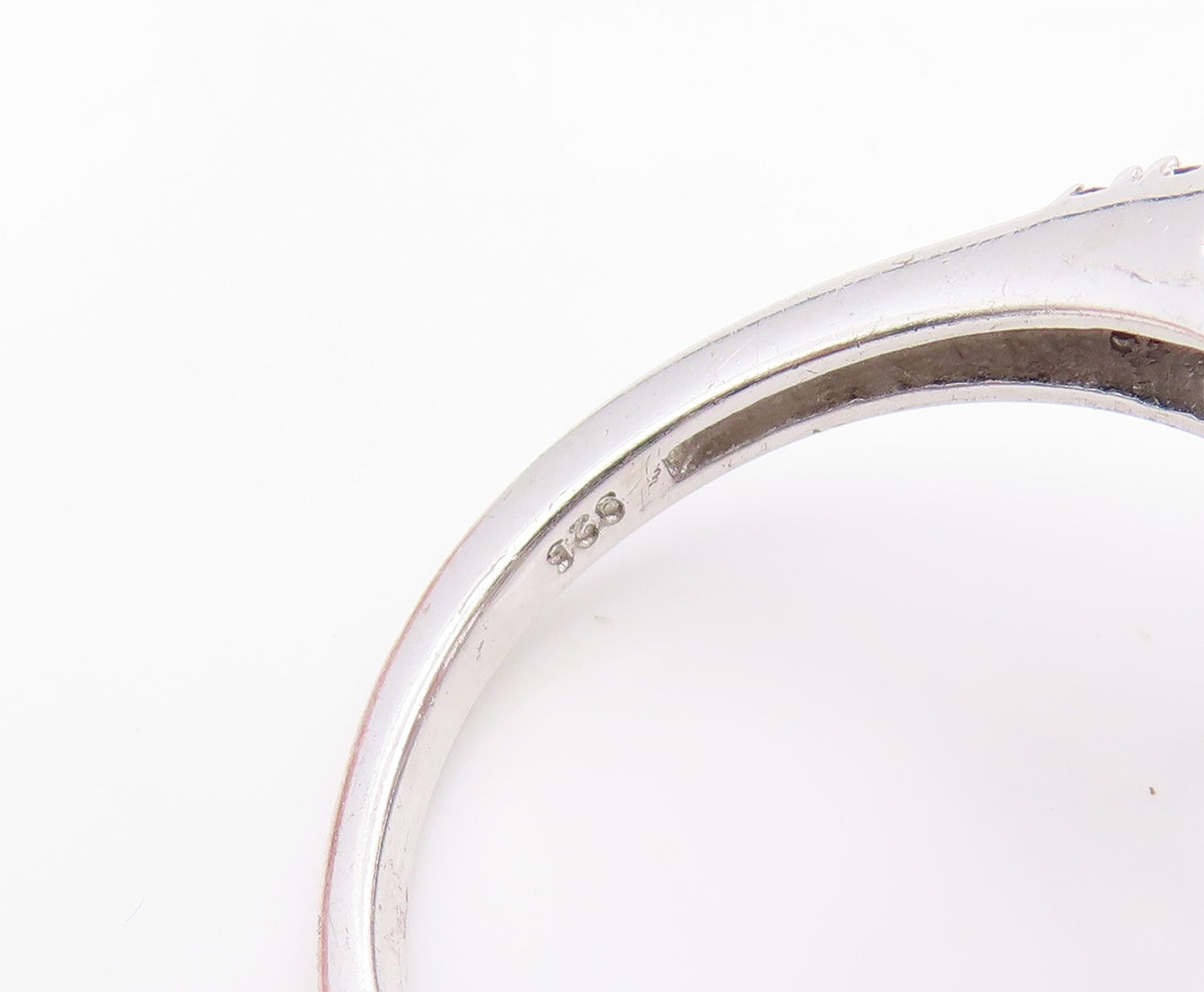 925 Sterling Silver Vintage Ring Rose Quartz Halo Sapphire Band  Sz 7.5  RG36161