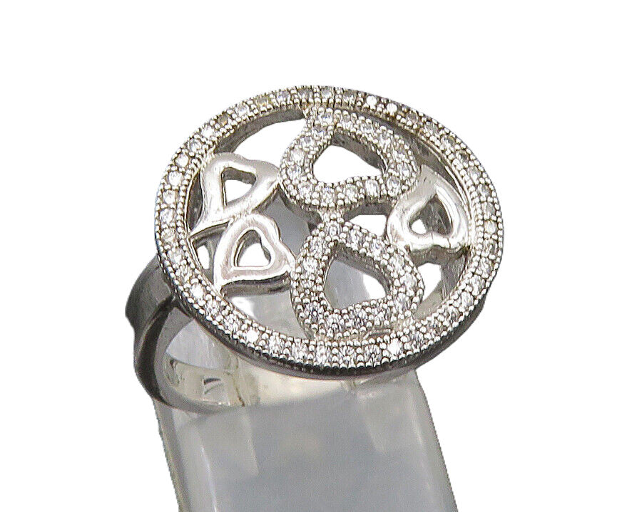 925 Sterling Silver   Vintage Topaz Open Love Hearts Band Ring Sz 7  RG23146