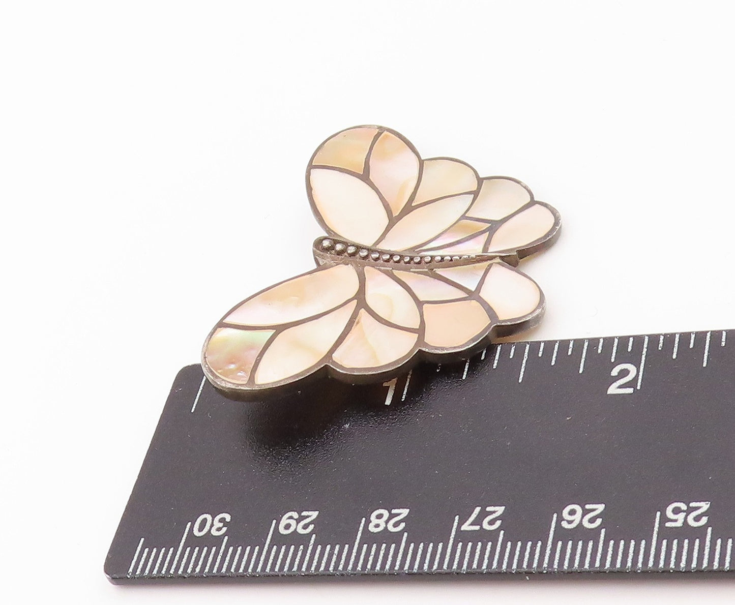 925 Sterling Silver Vintage Pendant Mother Of Pearl Inlay Butterfly  PT24006