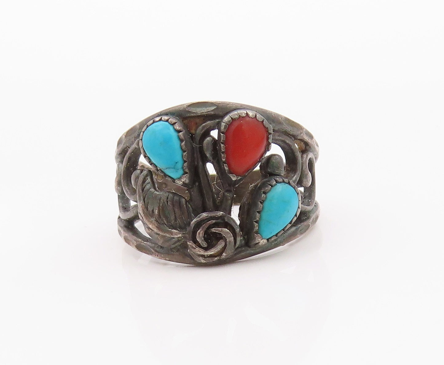 925 Sterling Silver Vintage Ring NAVAJO Drop Shape Turquoise  Sz 7  RG32541