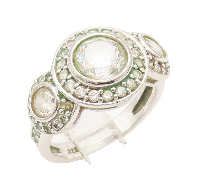 925 Sterling Silver Vintage Ring Minimalist Circular Halo Topaz Sz 6  RG27902