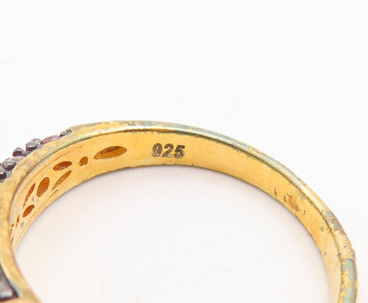 925 Sterling Silver Vintage Ring Gold Plated Smokey Quartz & CZ  Sz 7  RG29037