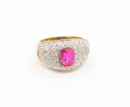 925 Sterling Silver Vintage Ring Gold Plated Ruby & CZ Pave Band  Sz 9  RG36910