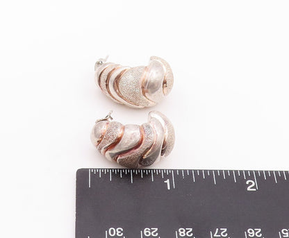 925 Sterling Silver Vintage Earrings Designer Grooved Open J Hoop  EG13140