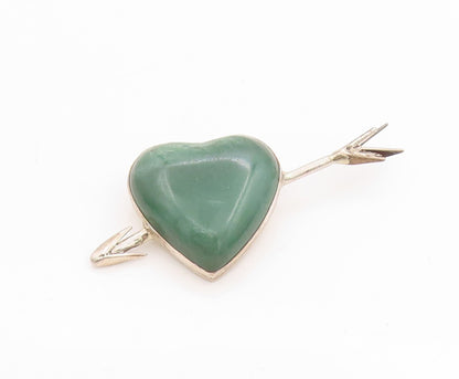 925 Sterling Silver Vintage Brooch MEXICO Large Gemstone Heart & Arrow BP11764