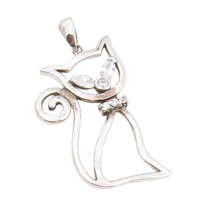 925 Sterling Silver Vintage Pendant Two Shape Topaz Curled Tail Cat   PT25220