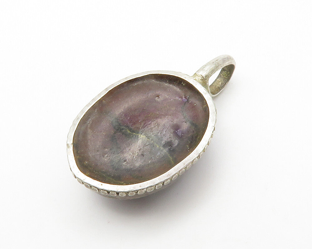 925 Sterling Silver  Vintage Cabochon Cut Charoite Oval Drop Pendant  PT11113