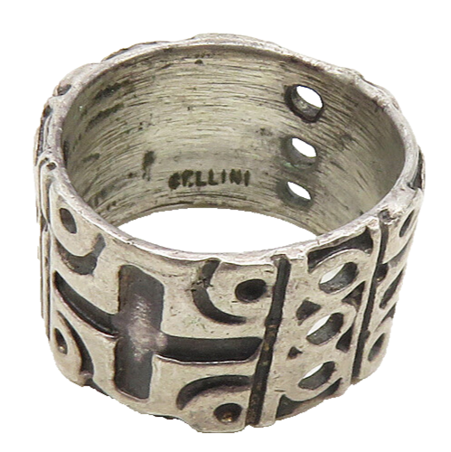 CELLINI 925 Sterling Silver  Vintage Oxidized Pattern Band Ring Sz 5  RG9781