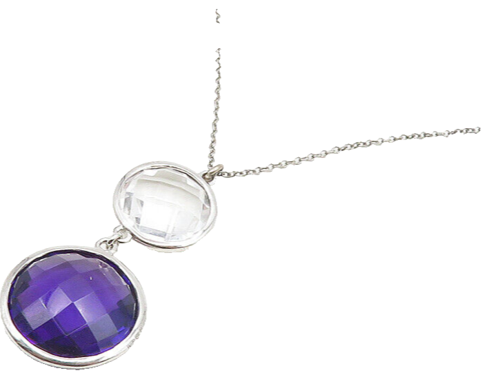 925 Sterling Silver  Faceted Amethyst & Topaz Thin Chain Necklace  NE3158