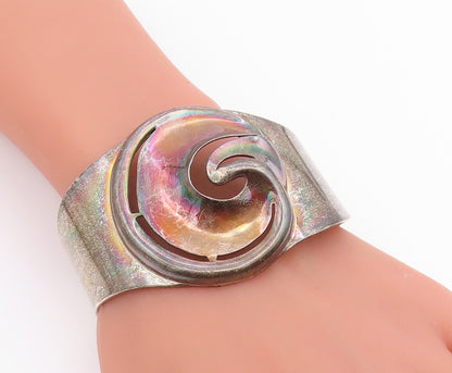 925 Sterling Silver Vintage Bracelet MEXICO Abstract Swirl Cutout Cuff  BT11946