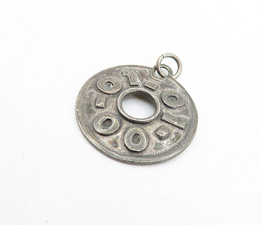 925 Sterling Silver  Vintage Dark Tone Open Circle Date Drop Pendant  PT5232