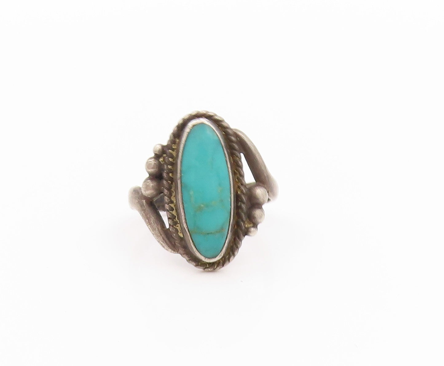 925 Sterling Silver Vintage Ring SOUTHWESTERN Antique Turquoise Sz 6 RG32545