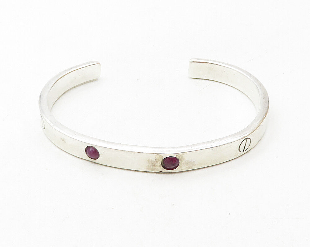 ATI MEXICO 925 Silver  Vintage Amethyst Screw Detail Cuff Bracelet  BT4471