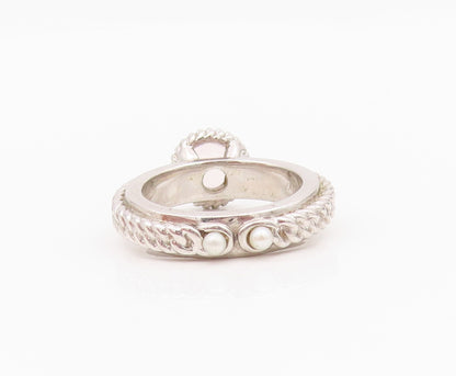 925 Sterling Silver Vintage Ring ATELIER Pearls & Gemstone Roped   Sz 6  RG33070