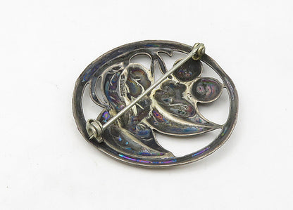 925 Sterling Silver  Vintage Antique Dark Tone Floral Leaf Brooch Pin  BP8375