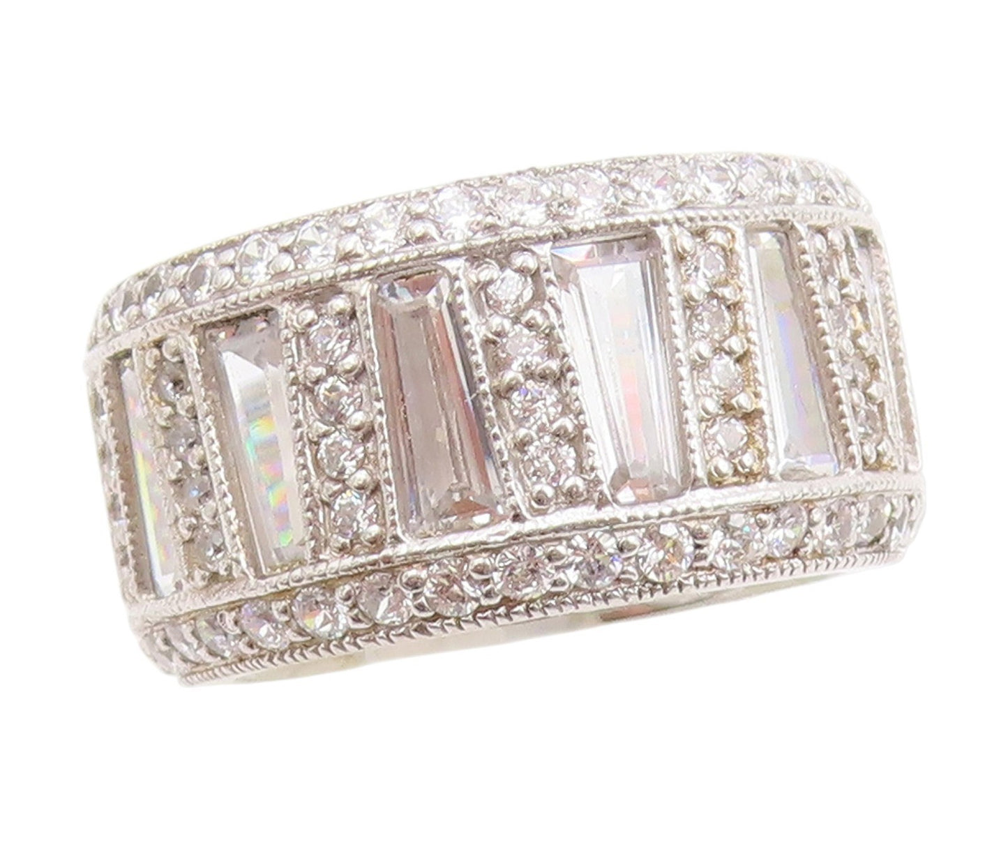 925 Sterling Silver Vintage Ring CZ Channel Set Eternity Band  Sz 6  RG33978