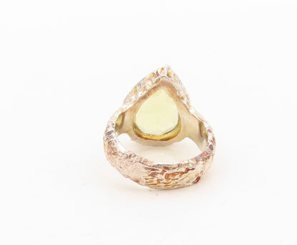 925 Sterling Silver Vintage Ring Hammered Effect Drop Cut Citrine  Sz 8  RG30433
