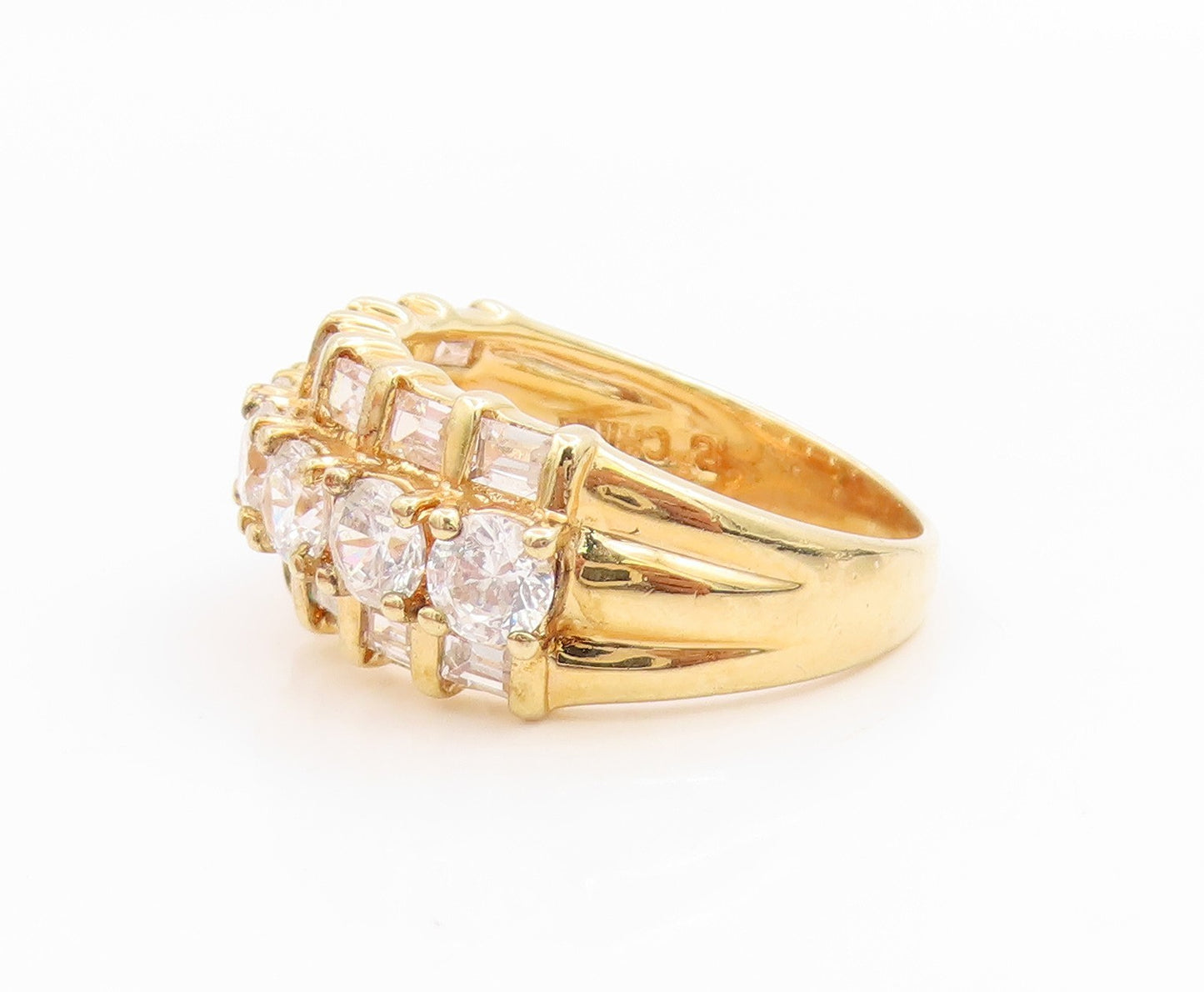 925 Sterling Silver Vintage Ring Gold Plated Topaz Statement Band  Sz 8  RG35990