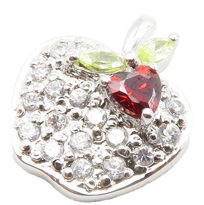 925 Sterling Silver  Red White & Green Topaz Apple Motif Pendant   PT10431