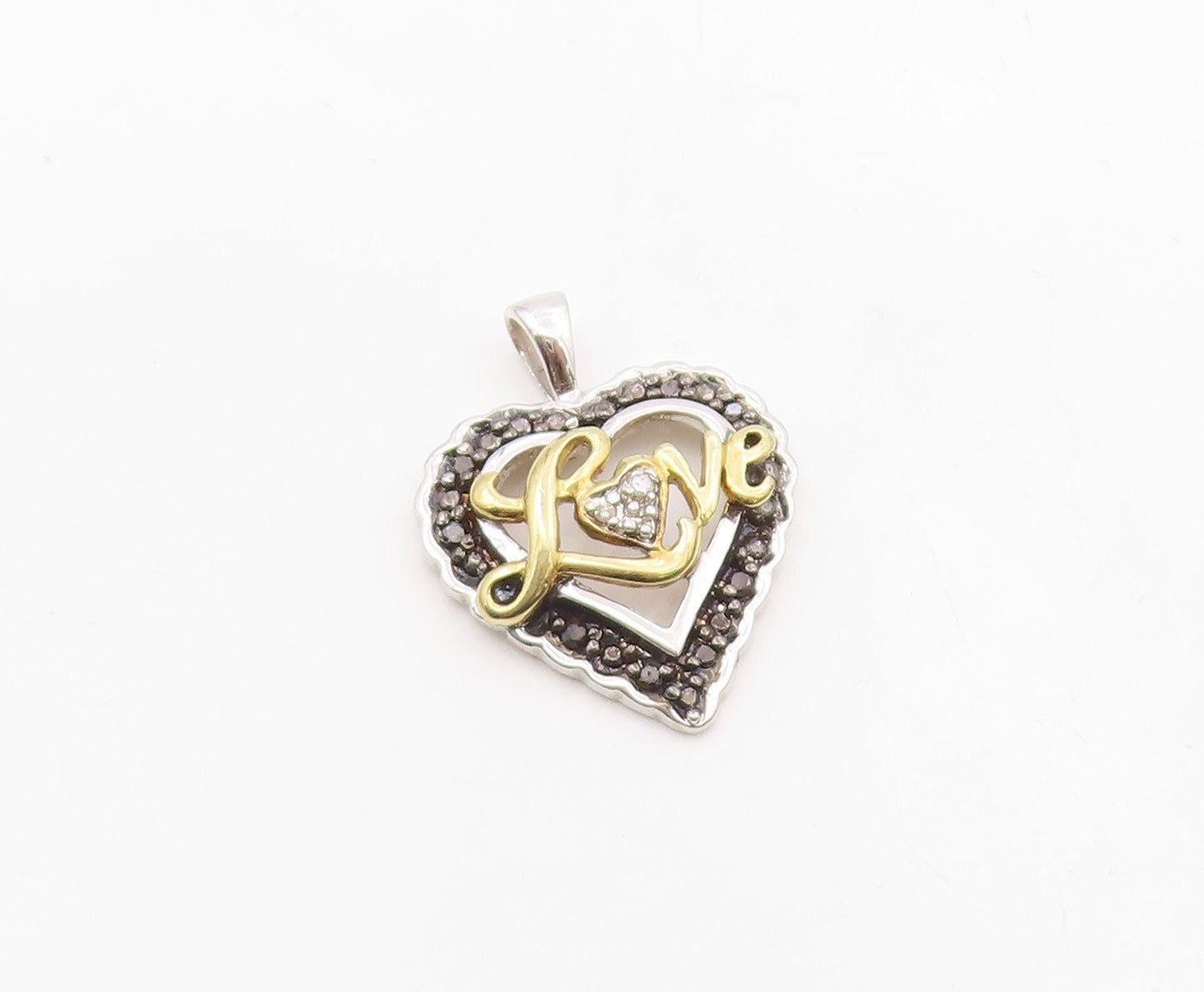 925 Sterling Silver  Genuine Diamonds Two Tone Love Heart Pendant  PT7923