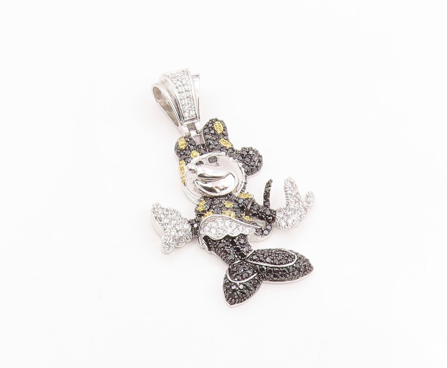 925 Sterling Silver Vintage Pendant Large CZ Cluster Minnie Mouse  PT25300