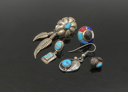 ZUNI NAVAJO 925 Silver  Vintage MultiStone Lot Single Earrings  EG11254