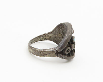 925 Sterling Silver Vintage Antique Turquoise Band Ring Sz 6.5 RG18715