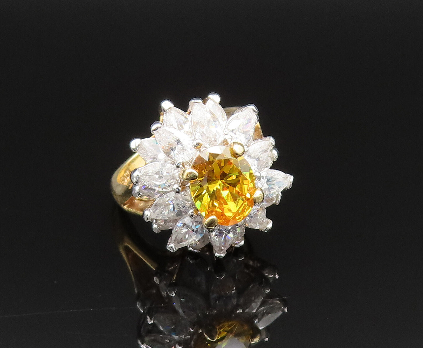 EDCO 925 Silver  Vintage Yellow & White Cubic Zirconia Ring Sz 6.5  RG25592