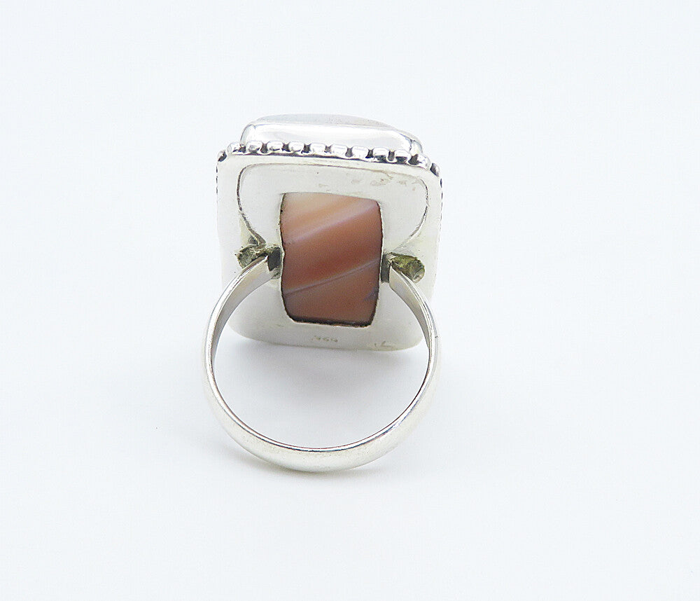 925 Sterling Silver  Orange Agate Fluted Square Cocktail Ring Sz 6  RG8344