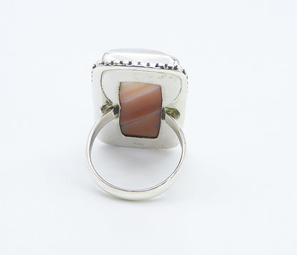 925 Sterling Silver  Orange Agate Fluted Square Cocktail Ring Sz 6  RG8344