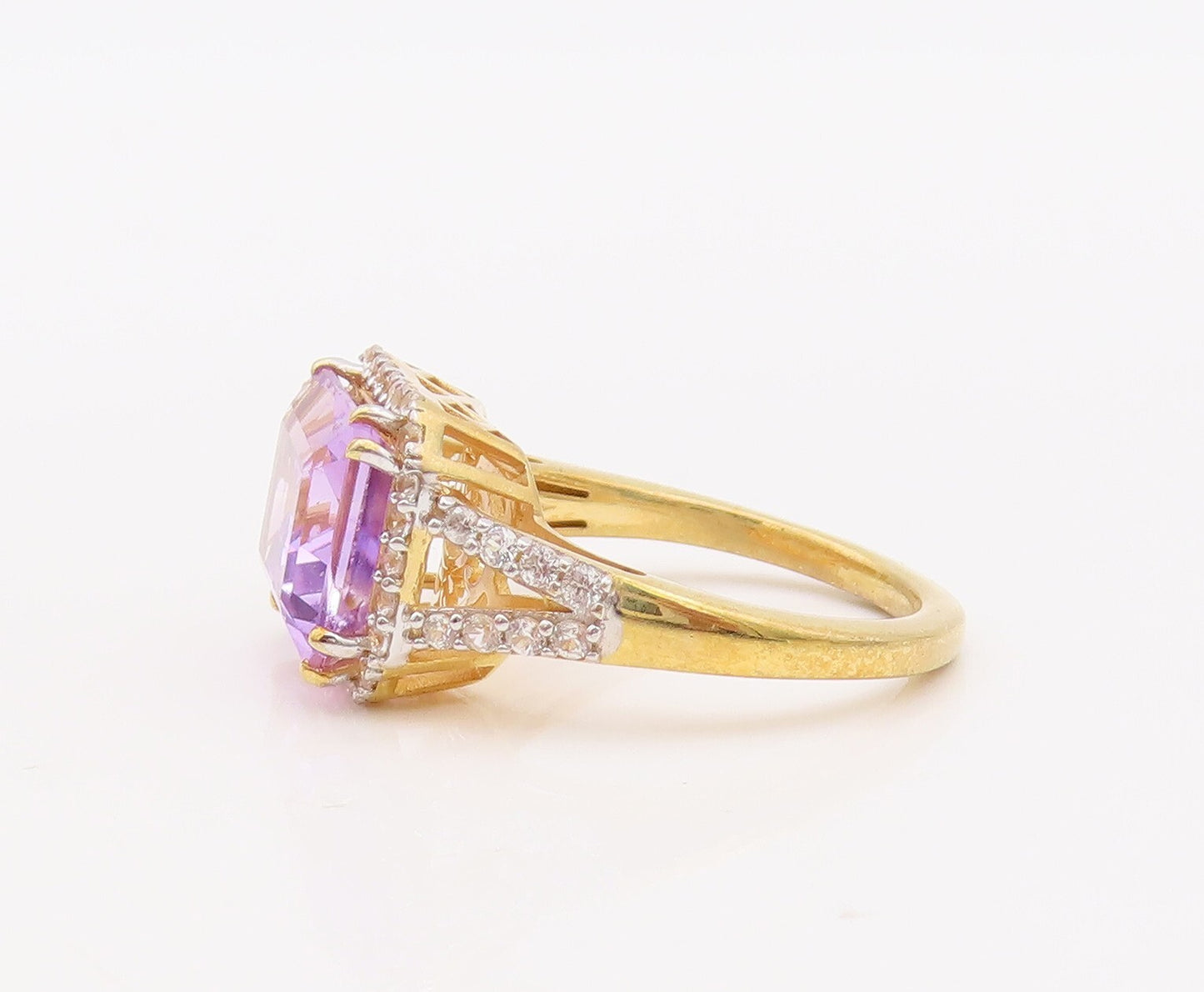 925 Sterling Silver Vintage Ring Gold Plated Amethyst Carved CZ  Sz 7  RG29324