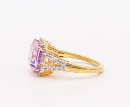 925 Sterling Silver Vintage Ring Gold Plated Amethyst Carved CZ  Sz 7  RG29324
