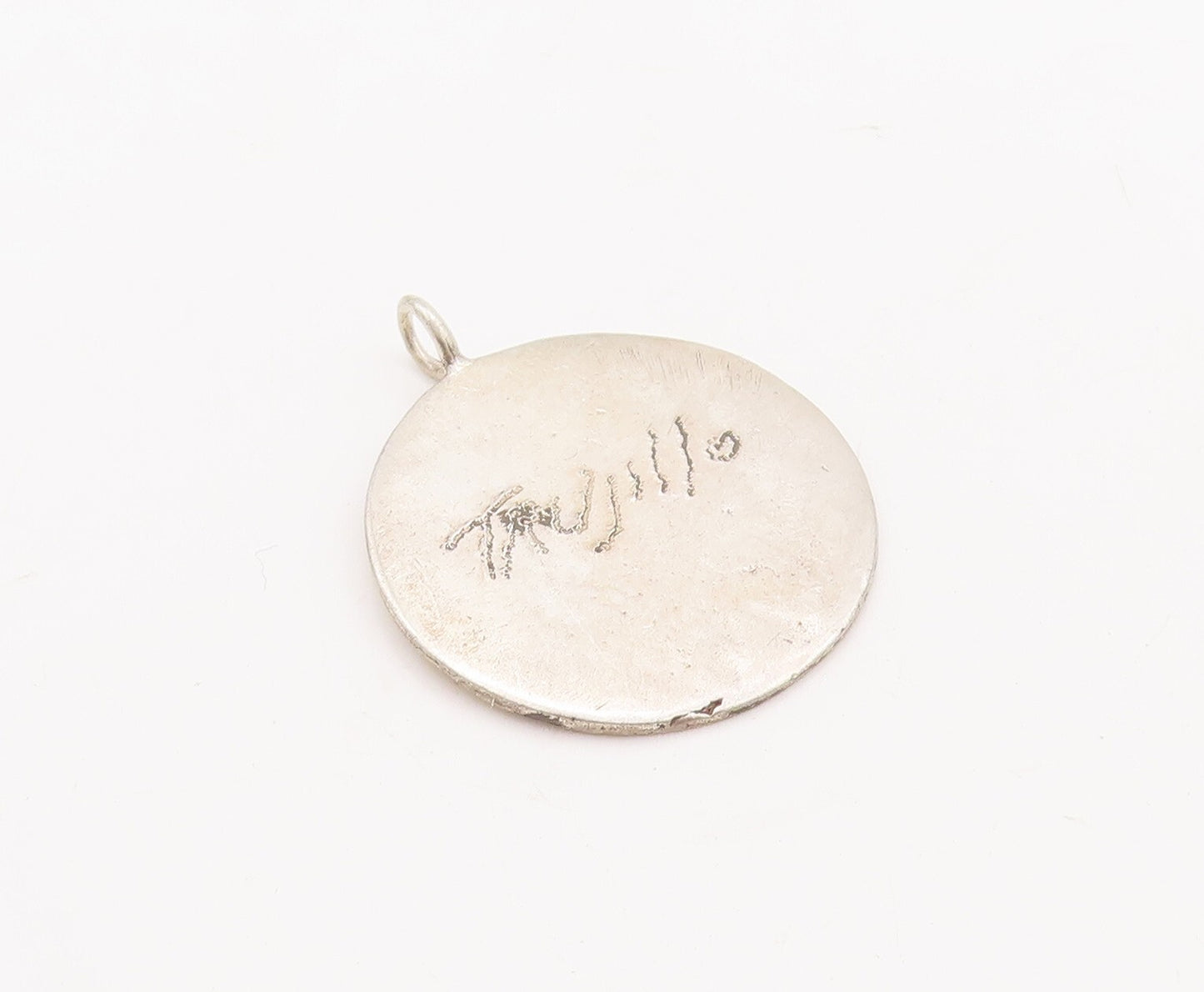 925 Sterling Silver Vintage Pendant Circular Slab Etched Landscape PT23471