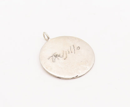 925 Sterling Silver Vintage Pendant Circular Slab Etched Landscape PT23471