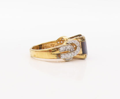 925 Sterling Silver Vintage Ring Gold Plated Gemstone & Topaz  Sz 8  RG30581