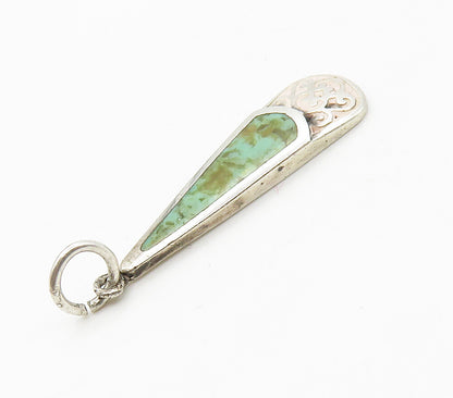BOMA 925 Silver  Vintage Inlaid Turquoise Pretzel Swirl Drop Pendant  PT11973